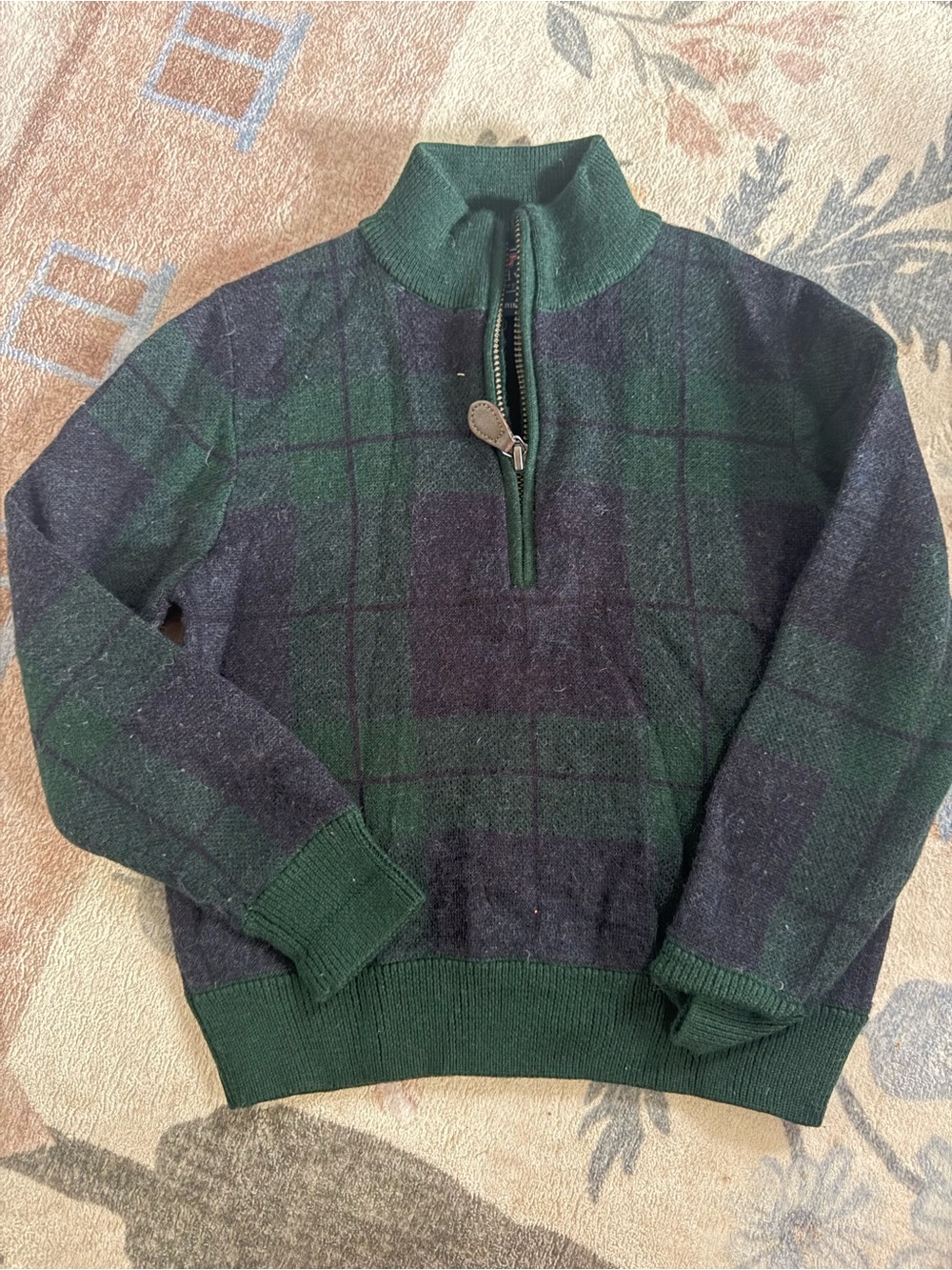 Vineyard Vines Green and Navy Plaid Half-Zip Sweater